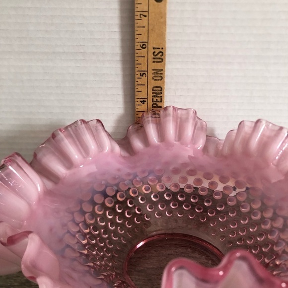 Vtg Fenton Cranberry Ruffled Hobnail Glass Bowl - Picture 6 of 15